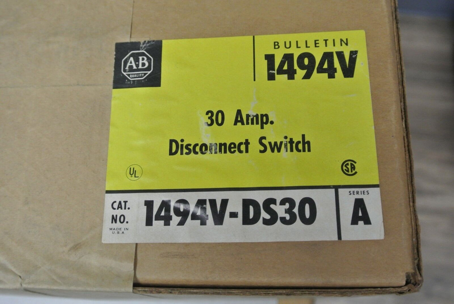 ALLEN-BRADLEY 1494V-DS30 DISCONNECT SWITCH / 30A / NEW SURPLUS