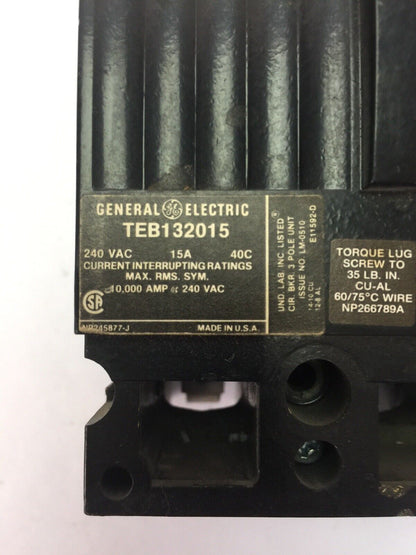 GE TEB132015 CIRCUIT BREAKER 15A 240VAC 3 POLE