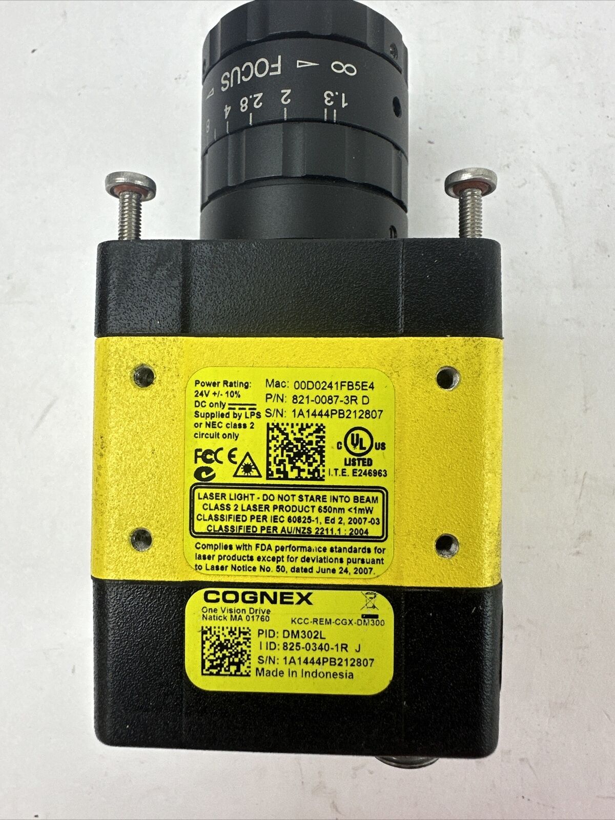 COGNEX 821-0087-3R D BARCODE SCANNER EDMUND OPTICS 58000 CAMERA LENS