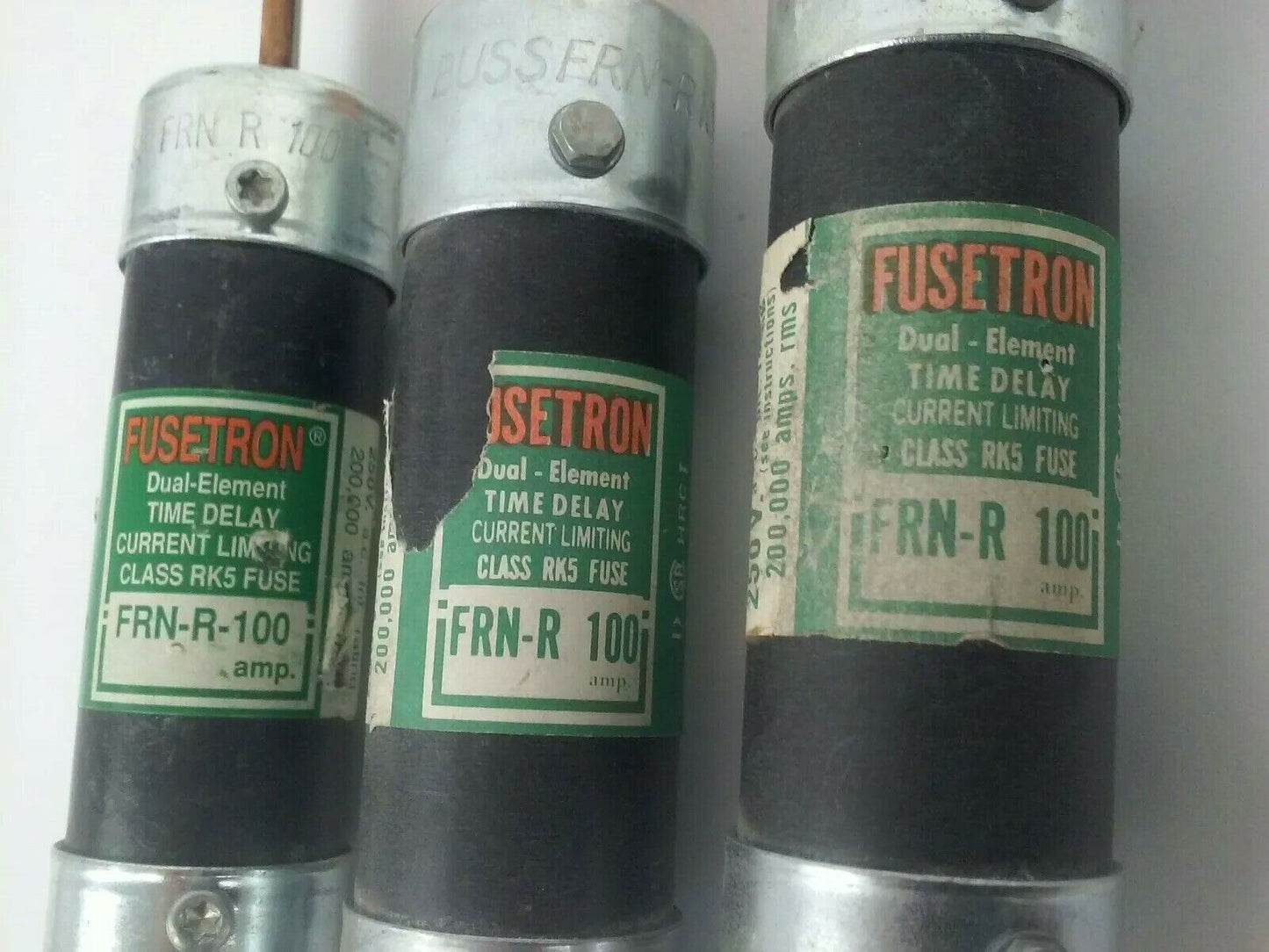 FUSETRON BUSS FRN-R-100 100A 250VAC FUSE FRNR100 CLASS RK5 (LOT OF 3)