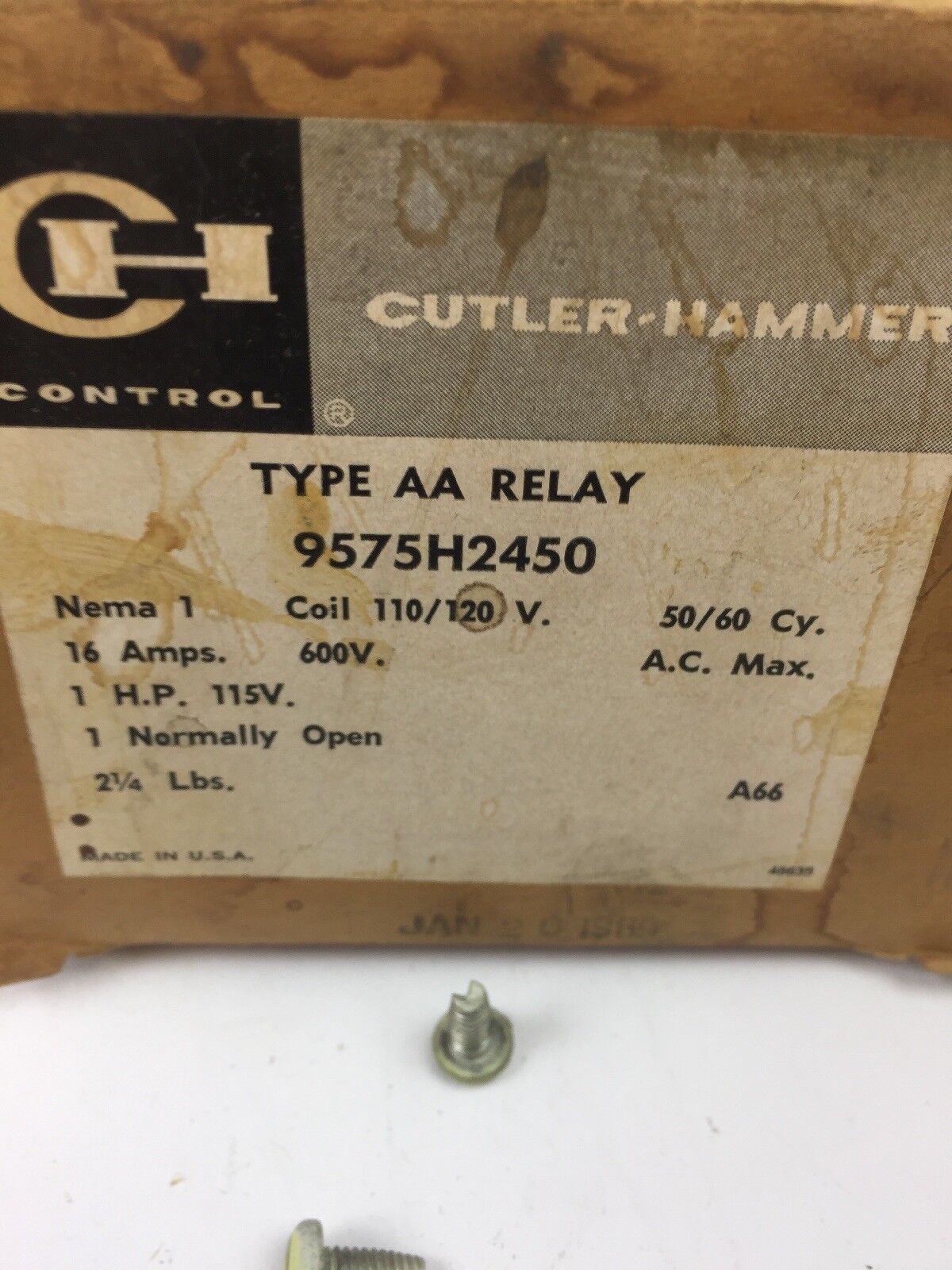 CUTLER HAMMER 9575H2450 TYPE AA RELAY COIL 110/120 V 50/60 CY 16 AMP 600 V MAX