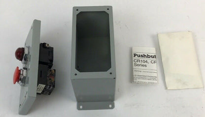 GE CR104PEG12 ENCLOSURE W/START,STOP PUSH PULL CR104PXF12 AND REDLAMP CR104PXG42