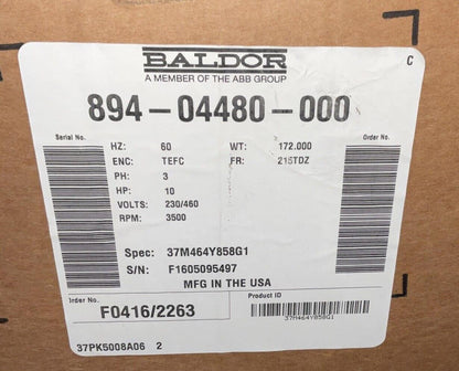 BALDOR 894-04480-000 MOTOR 3500RPM 10HP 215DZ
