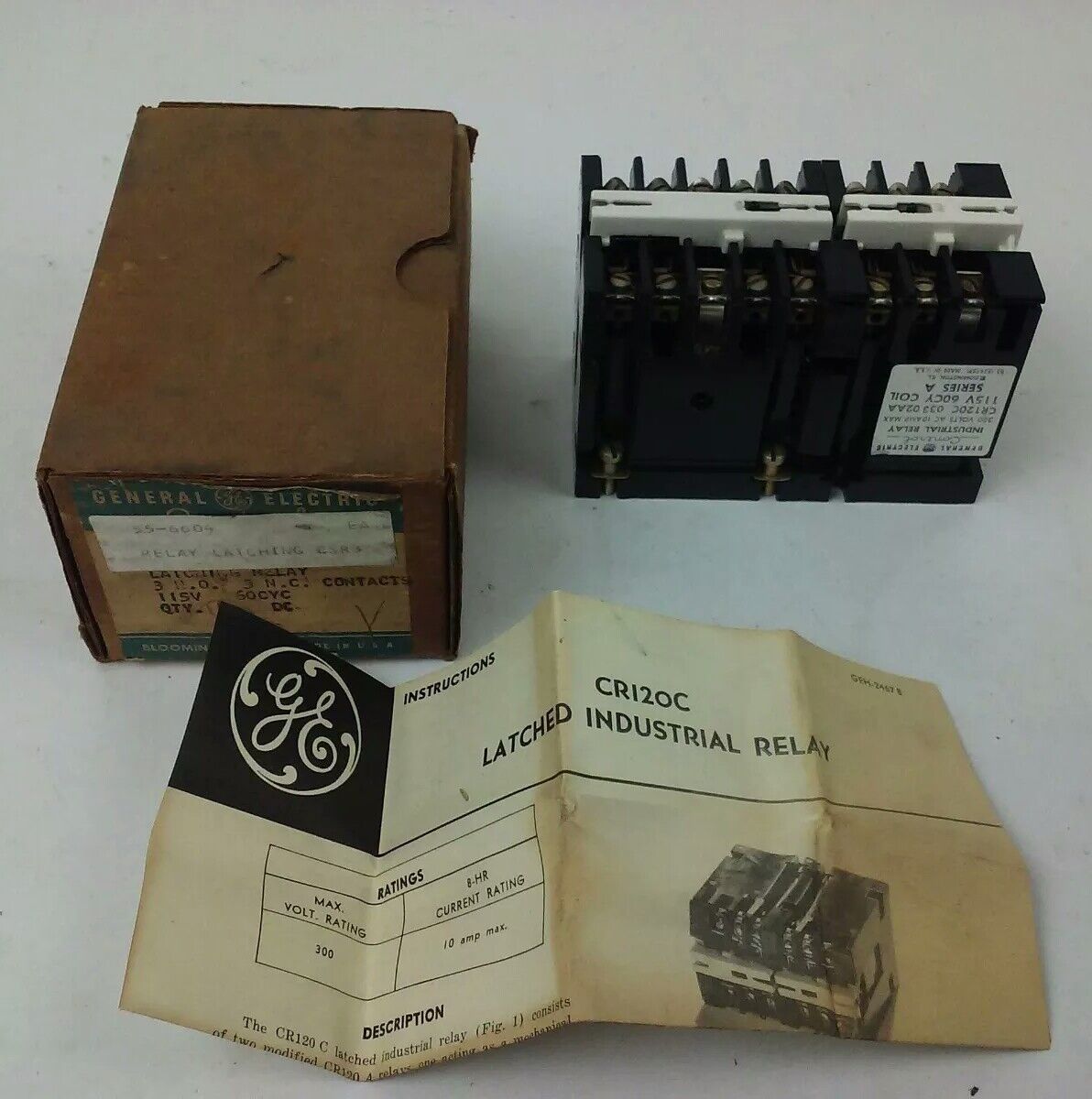 GENERAL ELECTRIC CR120C03302AA SER. A, LATCHING RELAY, 300V, 115V COIL,10A,CR120