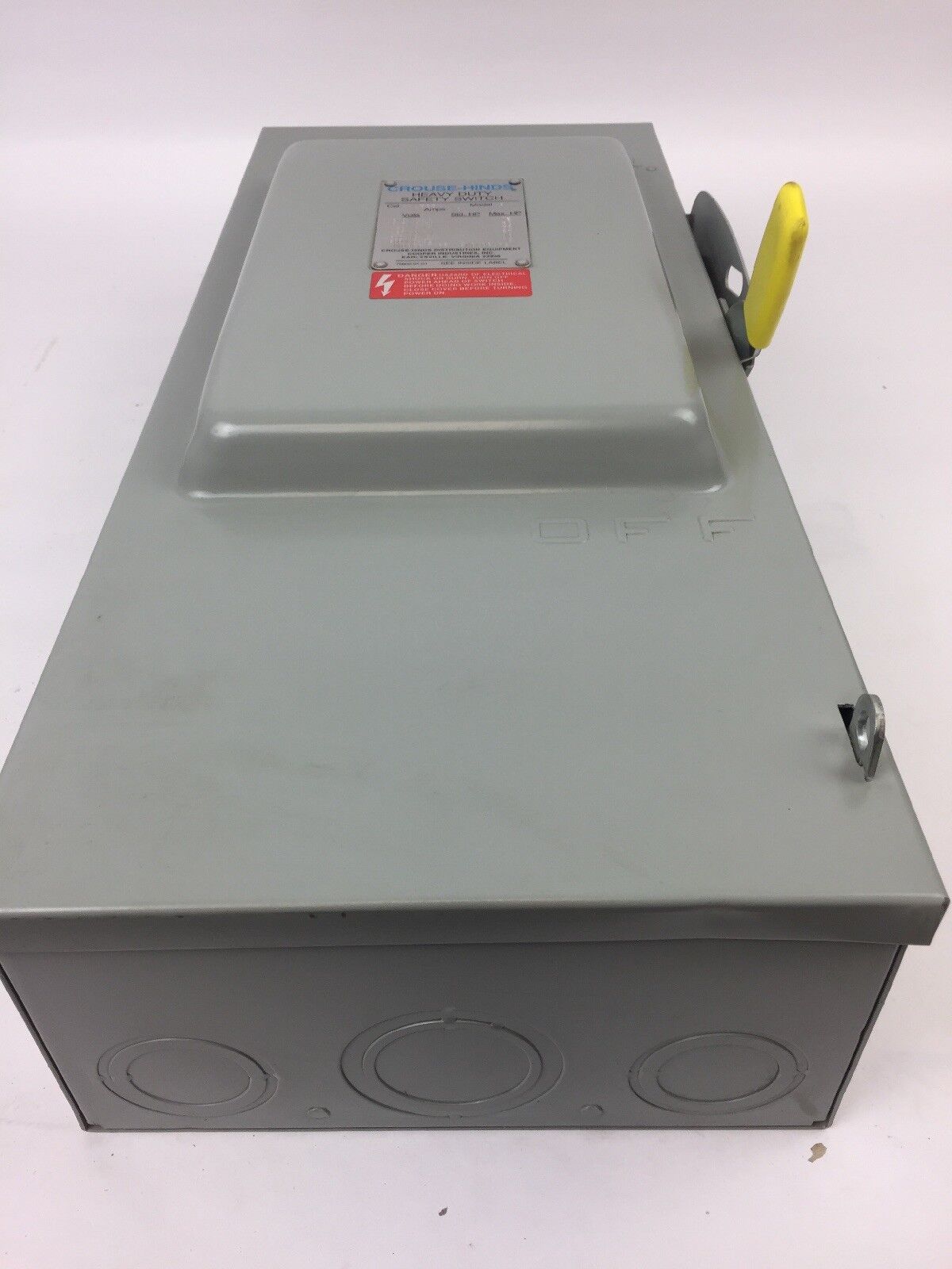 CROUSE-HINDS HU363 SAFETY SWITCH HEAVY DUTY 100A 600VAC 3 POLE TYPE 1 ENCLOSURE