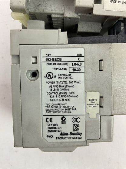 ALLEN BRADLEY STARTER (100-C12*10 SER A COIL 120V + 193-EECB SER C 1.0-5.0A)