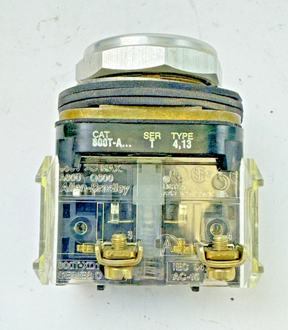 ALLEN-BRADLEY - 800T-A SER. T TYPE 4, 13 - YELLOW PUSH BUTTON W/ 800T-XD1 SER. D