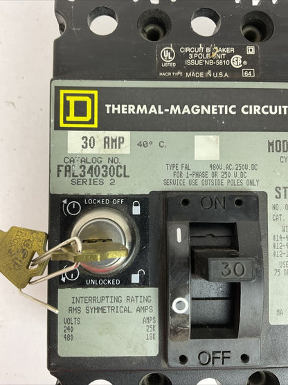 SQUARE D FAL34030CL 30A 480VAC 250VDC 3P SER 2 THERMAL-MAGNETIC CIRCUIT BREAKER