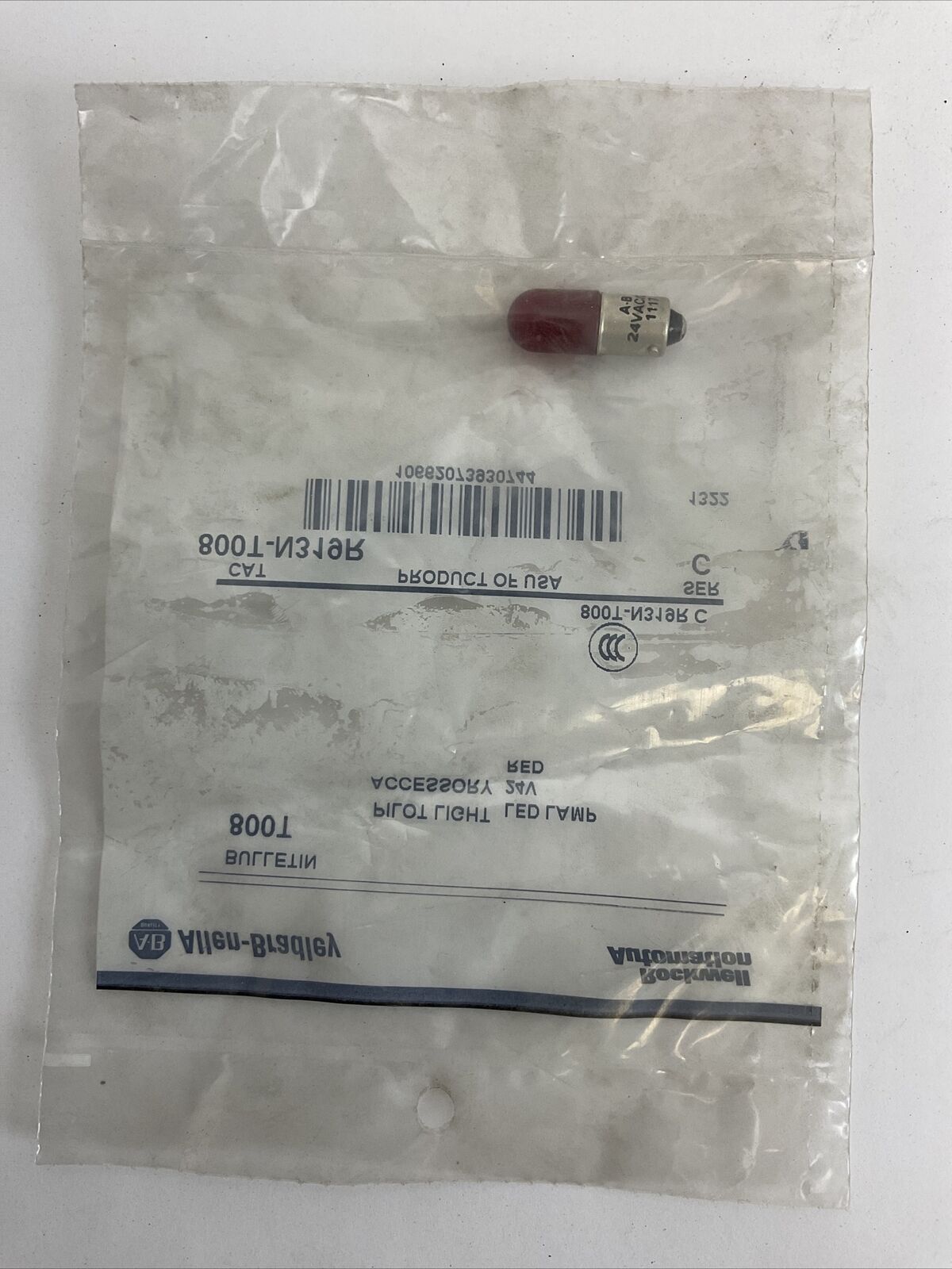 ALLEN BRADLEY 800T-N319R SER C PILOT LIGHT LED RED ACCESSORY 24V BULB