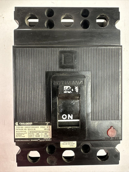 CHALLENGER SEH-3-C-40 CIRCUIT BREAKER 40AMP 480VAC 3POLE