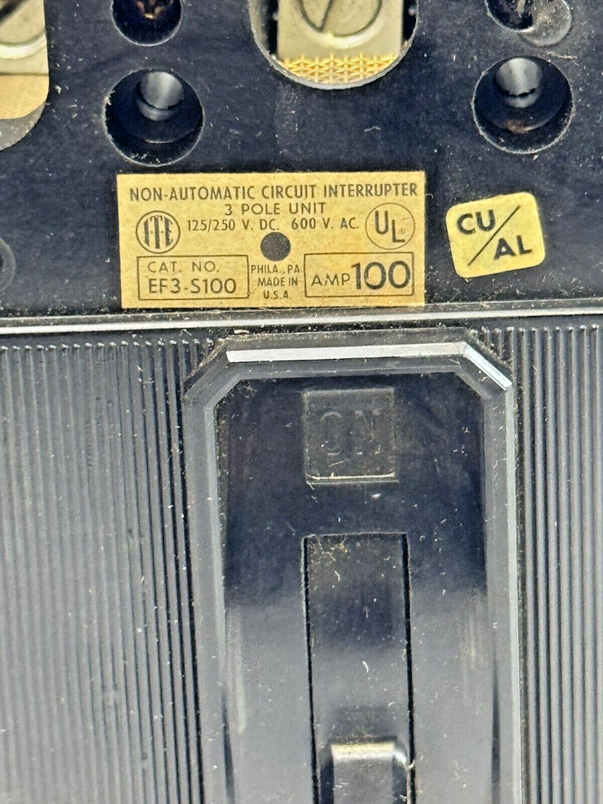 ITE  EF3-S100  CIRCUIT BREAKER  3 POLE 100A 600 VAC