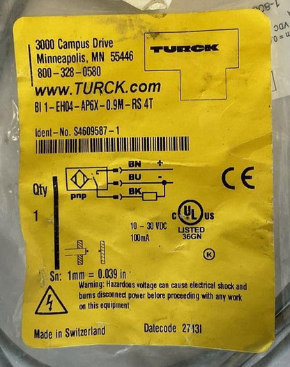 TURCK BI 1-EH04-AP6X-0.9M-RS PROXIMITY SENSOR 10-30VDC 100MA 1MM