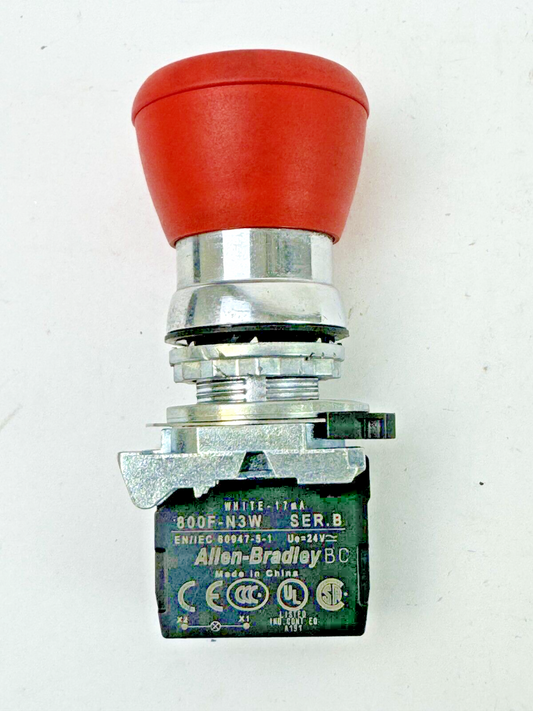 ALLEN-BRADLEY - 800F-N3W SER. B - RED PUSH BUTTON W/ 800F-X01 SER. A (X2)