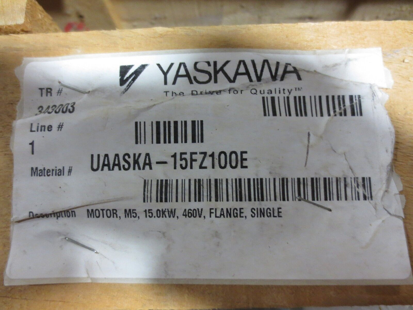 YASKAWA UAASKA-15FZ100E AC SPINDLE SERVO MOTOR, M5, 15.0KW, 400V - NEW in CRATE