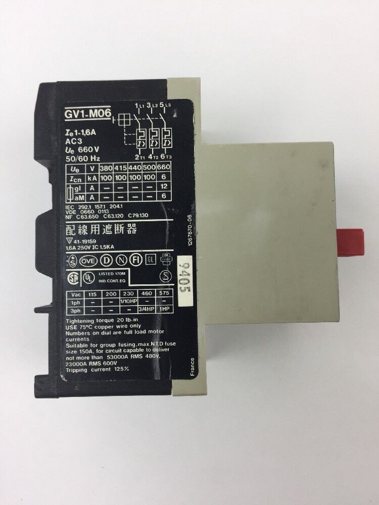 TELEMECANIQUE GV1-MO6 MOTOR CIRCUIT BREAKER 1-1.6A