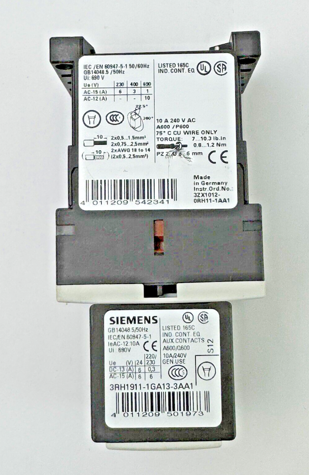 SIEMENS - 3RH1253-1BB40 - CONTACTOR & SIEMENS - 3RH1911-1GA13-3AA1 - AUX. BLOCK