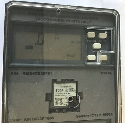 GENERAL ELECTRIC AIK16C3F1605 TRIP UNIT W/TR16B800 800A MICROVERSATRIP