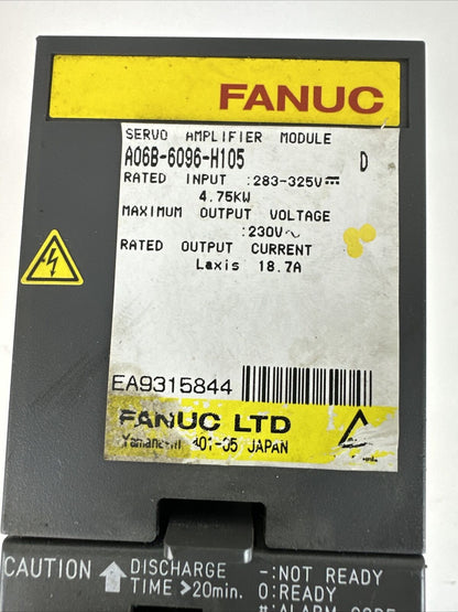 FANUC A06B-6096-H105 D SERVO AMPLIFIER OUTPUT 230VAC INPUT 283-325VDC