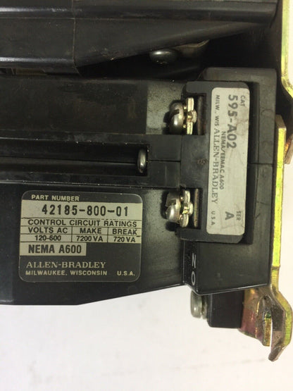 ALLEN BRADLEY 509-BOD-9 SIZE1 STARTER 600VAC 27AMP 10HP W40 HEATERS 120V COIL