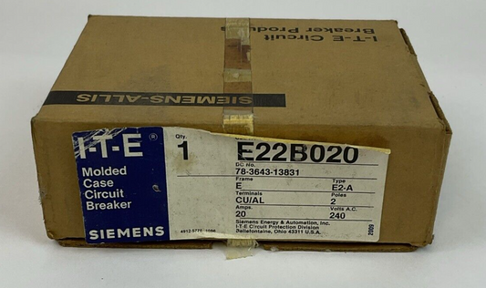 SIEMENS E22B020 CIRCUIT BREAKER FRAME E 240VAC 2POLE 20AMP