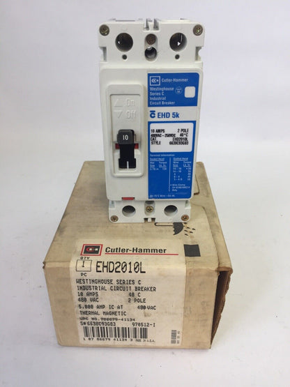 CUTLER HAMMER EHD2010L CIRCUIT BREAKER 10AMP 480VAC 250VDC 2POLE SER C