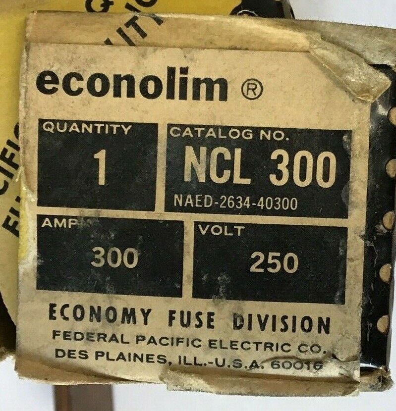 ECONOLIM NCL-300 FUSE 250VAC 300AMP FEDERAL PACIFIC CLASS K1