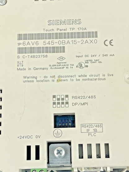 SIEMENS - 6AV 545-0BA15-2AX0 - SIMATIC TOUCH PANEL TP170A