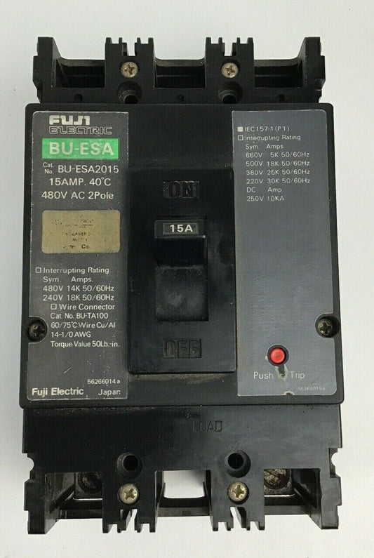 FUJI ELECTRIC BU-ESA2015 15AMP CIRCUIT BREAKER 480VAC 2POLE