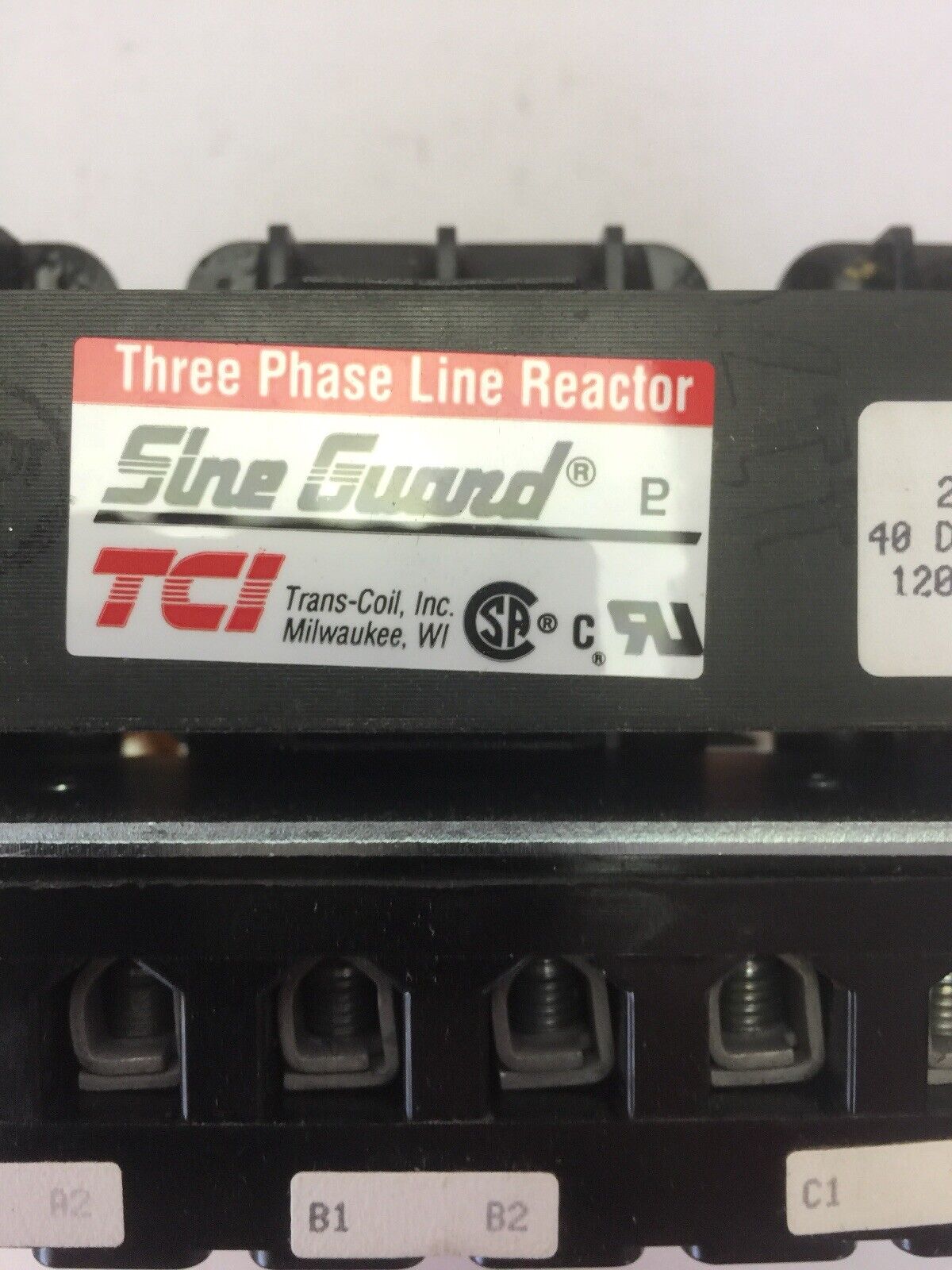 TCI KLR18CTB THREE PHASE LINE REACTOR 600V 60HZ 18A 3PH 24.0V. IZ @ 18A