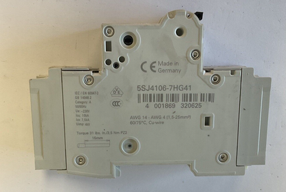 SIEMENS 5SJ4101-7HG41 CIRCUIT BREAKER 6A AUXILIARY CIRCUIT SWITCH