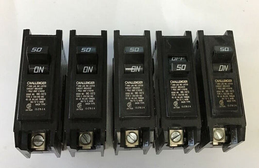 CHALLENGER C-150 CIRCUIT BREAKER 120/240VAC 50A 1POLE TYPE C ***LOTOF5***