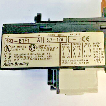ALLEN BRADLEY 193-B1F1 OVERLOAD RELAY SER.A 3.7-12A