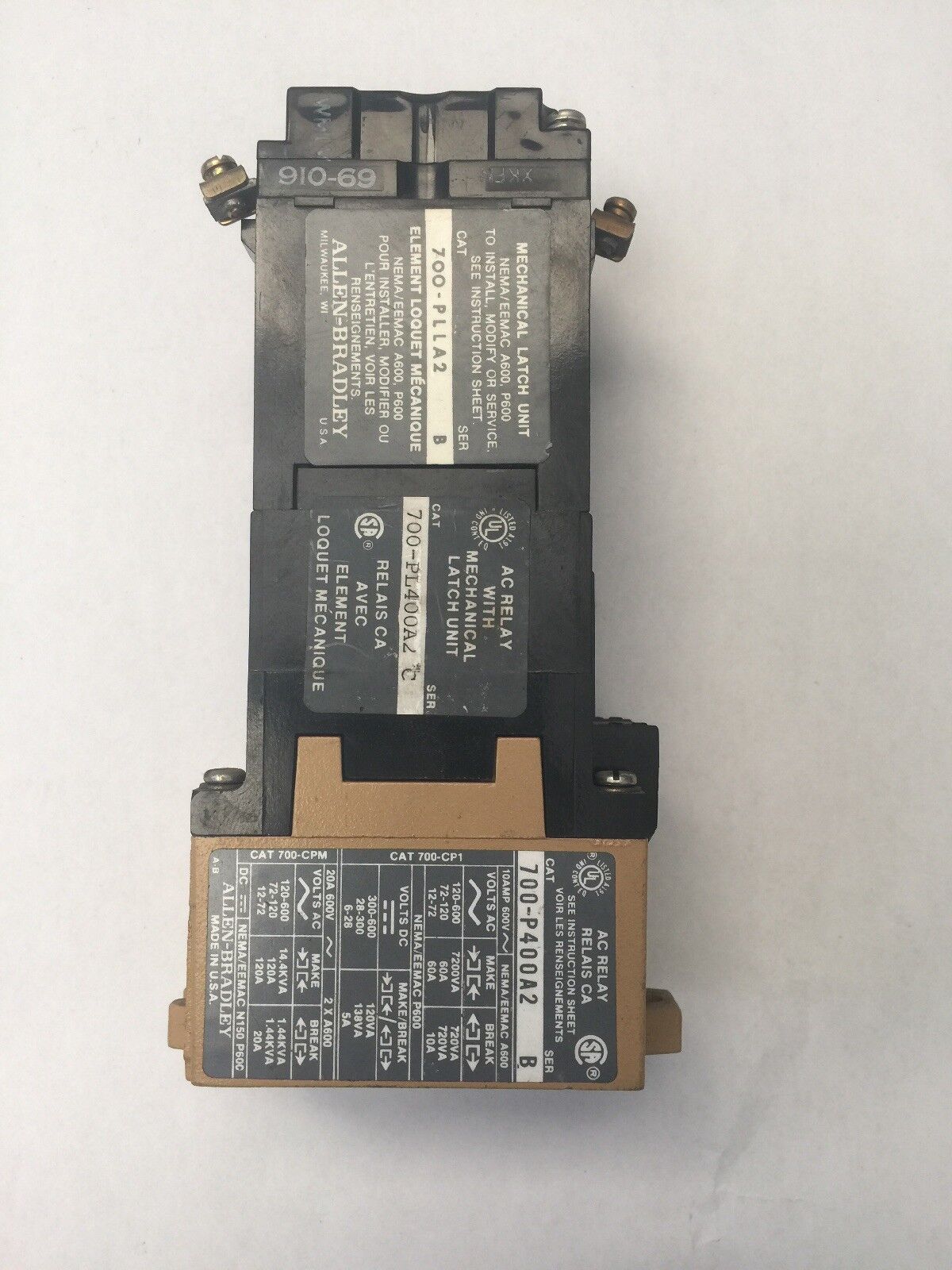 ALLEN BRADLEY 700-PL400A2 SER C AC RELAY W/ 700-PLLA2 700-P400A2 PA254 PL254