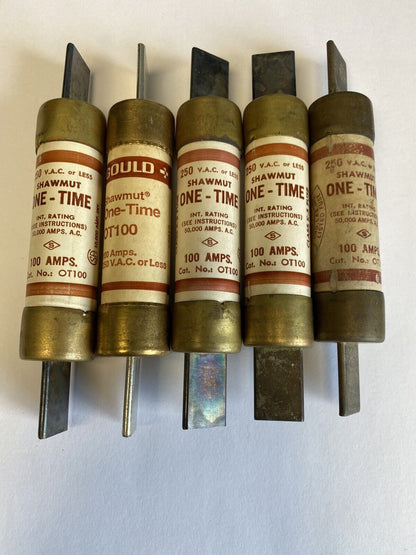 Shawmut One-Time OT100 100A 250V Fuse "Lot of 5"