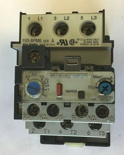 ALLEN BRADLEY 193-B1F1 SER.A W/ 193-BPM6 SER.A OVERLOAD RELAY  3.7-12A 600V