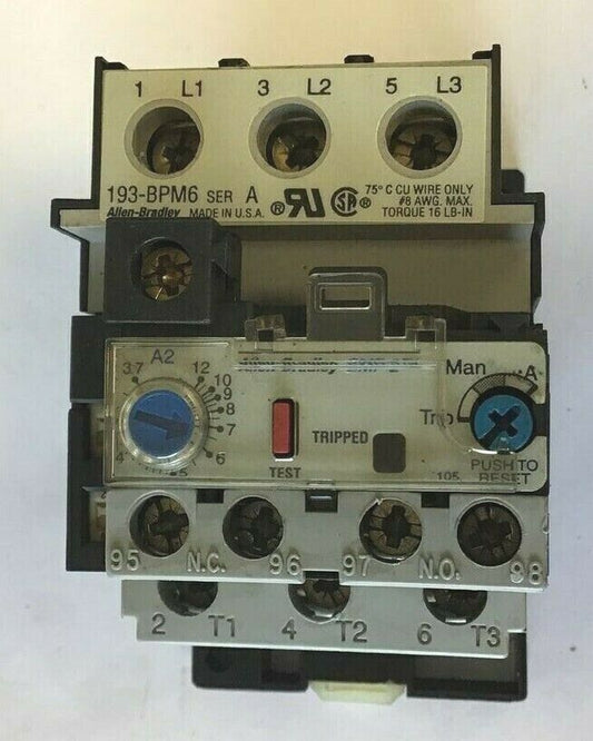 ALLEN BRADLEY 193-B1F1 SER.A W/ 193-BPM6 SER.A OVERLOAD RELAY  3.7-12A 600V