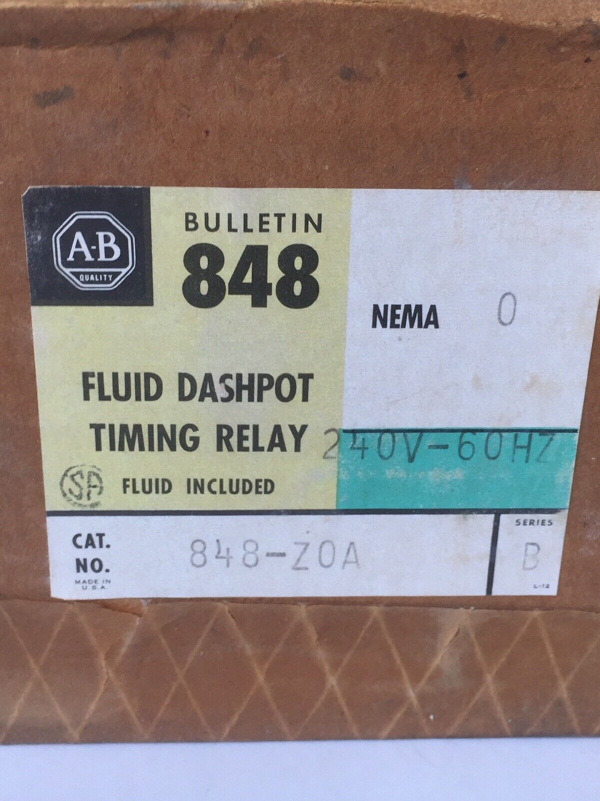 ALLEN BRADLEY 848-ZOA FLUID DASHPOT TIMING RELAY 600 VOLTS COIL 240V 60HZ
