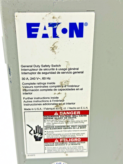 EATON - DG221UGB SER. B - GD SAFETY SWITCH - 30A/ 240VAC/ 2 POLE/ 1 PH/ TYPE 1