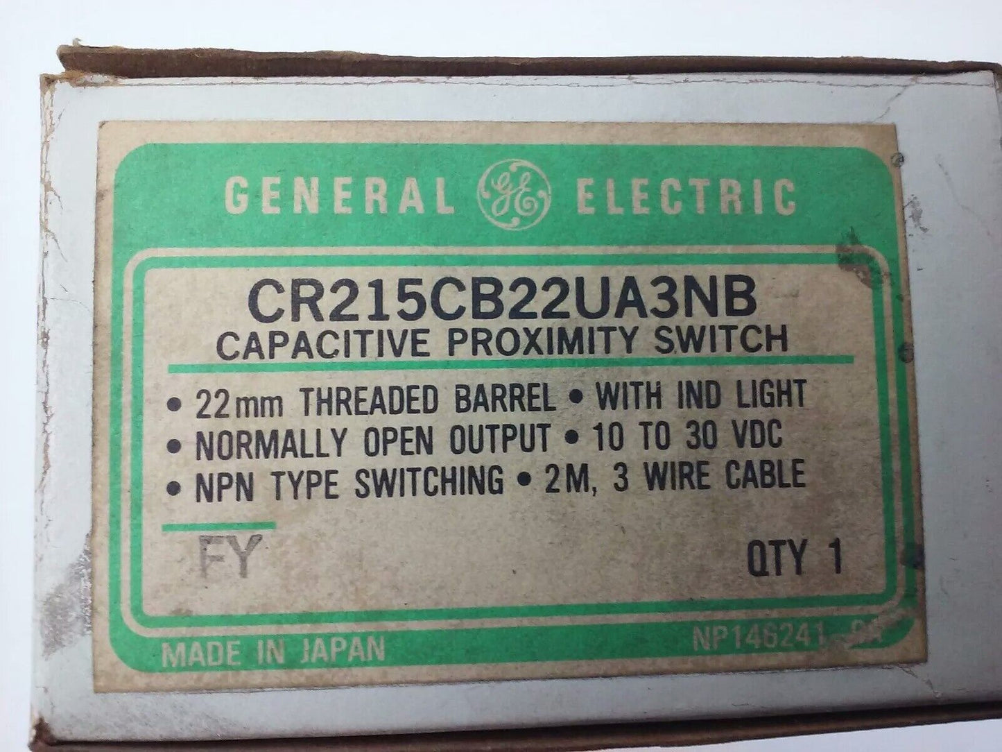 GENERAL ELECTRIC, CR215CB22UA3NB, CAPACITIVE PROXIMITY SWITCH, 2M, 3 WIRE, NEW