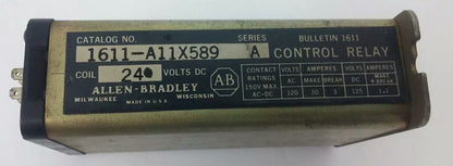 ALLEN BRADLEY, 1611-A11X589, SER. A, CONTROL RELAY, 24VDC, 120VAC, 30A MAKE, 3A