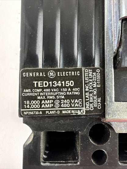 GE TED1340150 CIRCUIT BREAKER 480VAC 150A 3POLE