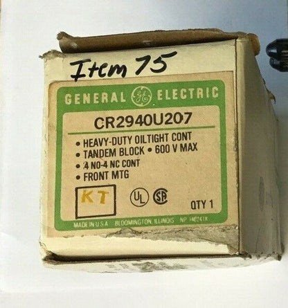 GENERAL ELECTRIC CR290U207 TANDEM BLOCK 600V 4N0-4NC NC CONT.