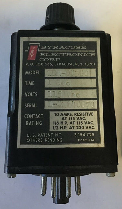 SYRACUSE TER-00300 RELAY 1SEC 115VAC 10A ***LOTOF2***