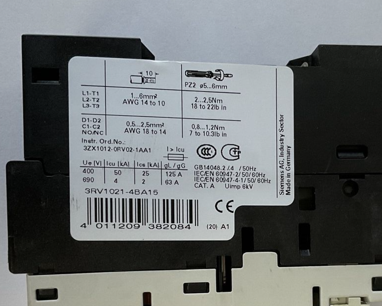 SIEMENS 3RV1021-4BA16 CIRCUIT BREAKER 20A 50/60HZ