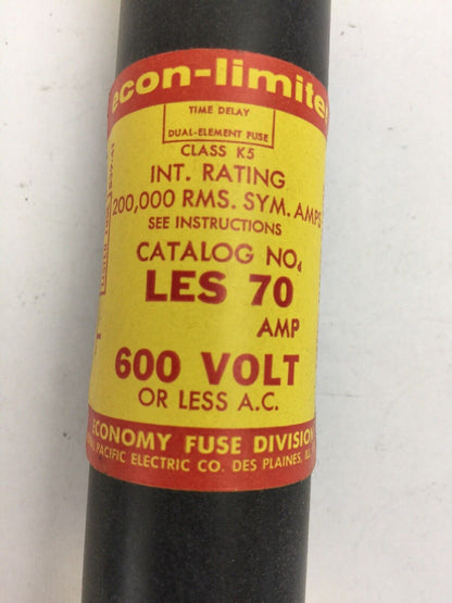 ECONOMY LES 70 TIME-DELAY DUAL ELEMENT FUSE 70AMP 600VAC CLASS K5