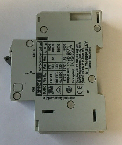 ALLEN BRADLEY 1492-CB1 G020 SER. B 2A 277VAC/65VDC CURCUIT BREAKER***(LOTOF10)**