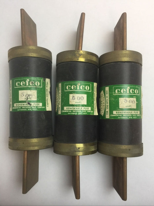 CEFCO 500 RENEWABLE FUSE 500AMP 250VAC (LOT OF 3)