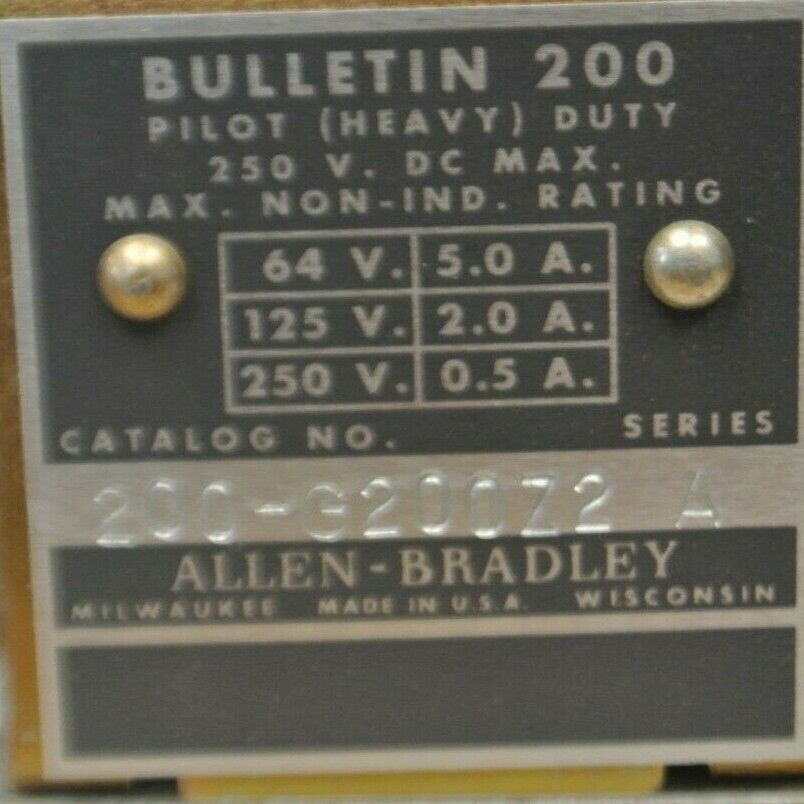 ALLEN-BRADLEY 200-G200Z2 / TYPE G DC RELAY / 230-250VDC / NEW SURPLUS