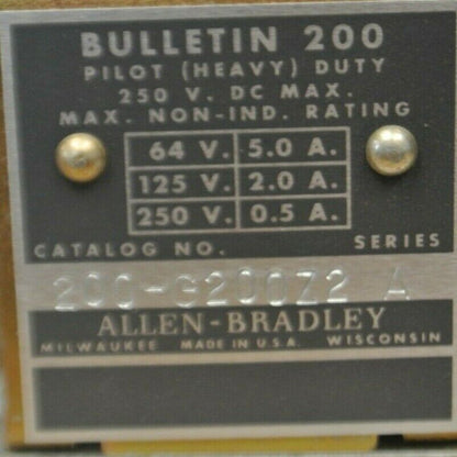 ALLEN-BRADLEY 200-G200Z2 / TYPE G DC RELAY / 230-250VDC / NEW SURPLUS