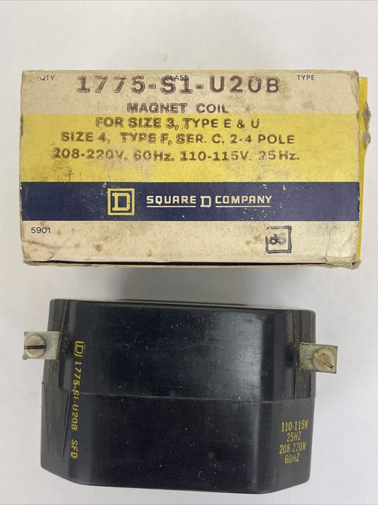 SQUARE D 1775-S1-U20B MAGNETIC COIL 208-220V 60HZ 110-115V 25HZ FOR SIZE 3 TYPE